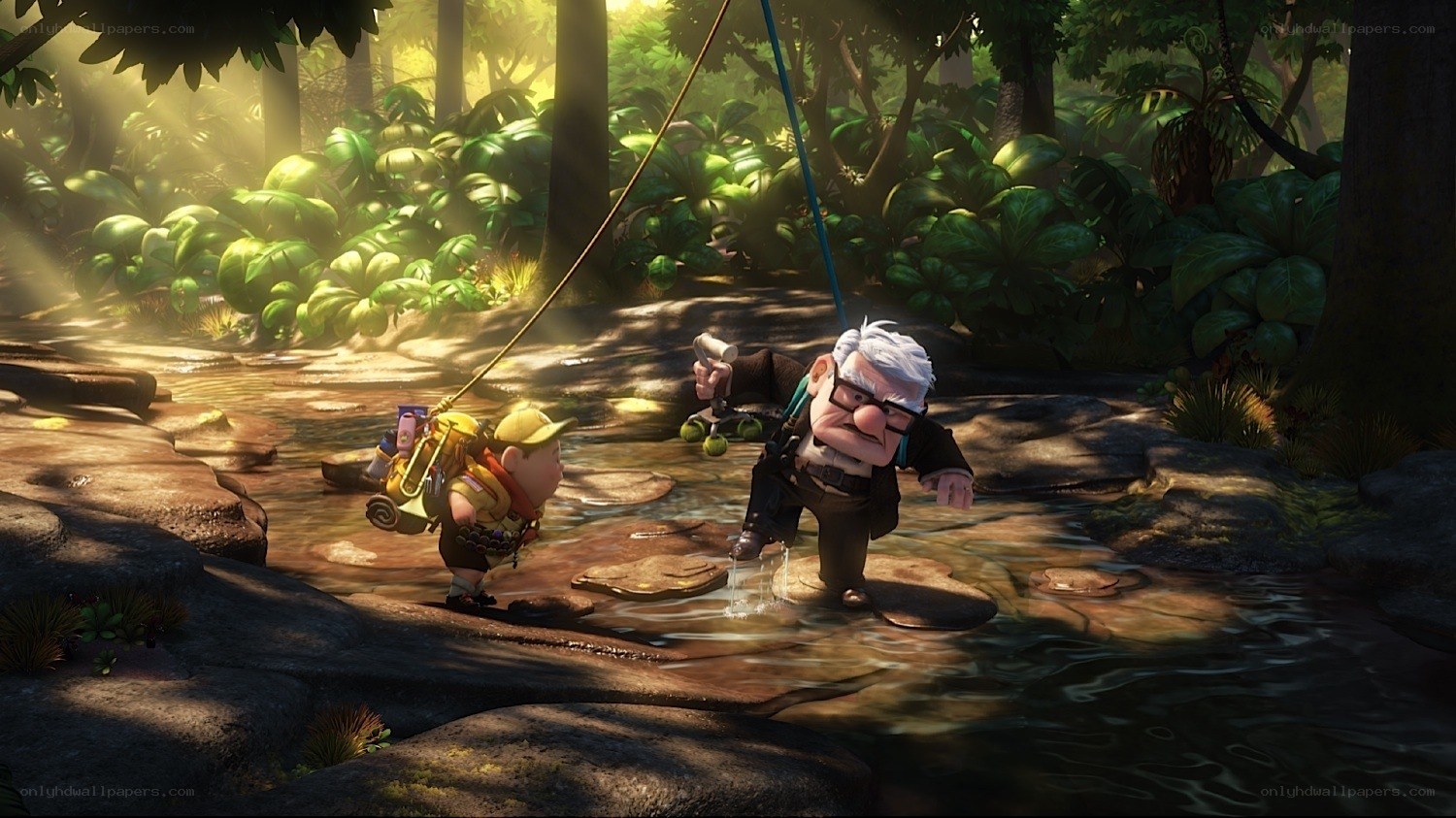 adventurers in jungle stream