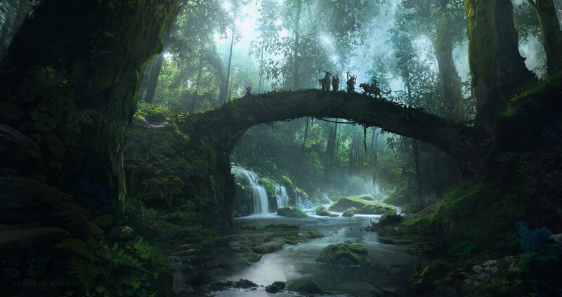 Adventurers on a Forest Bridge