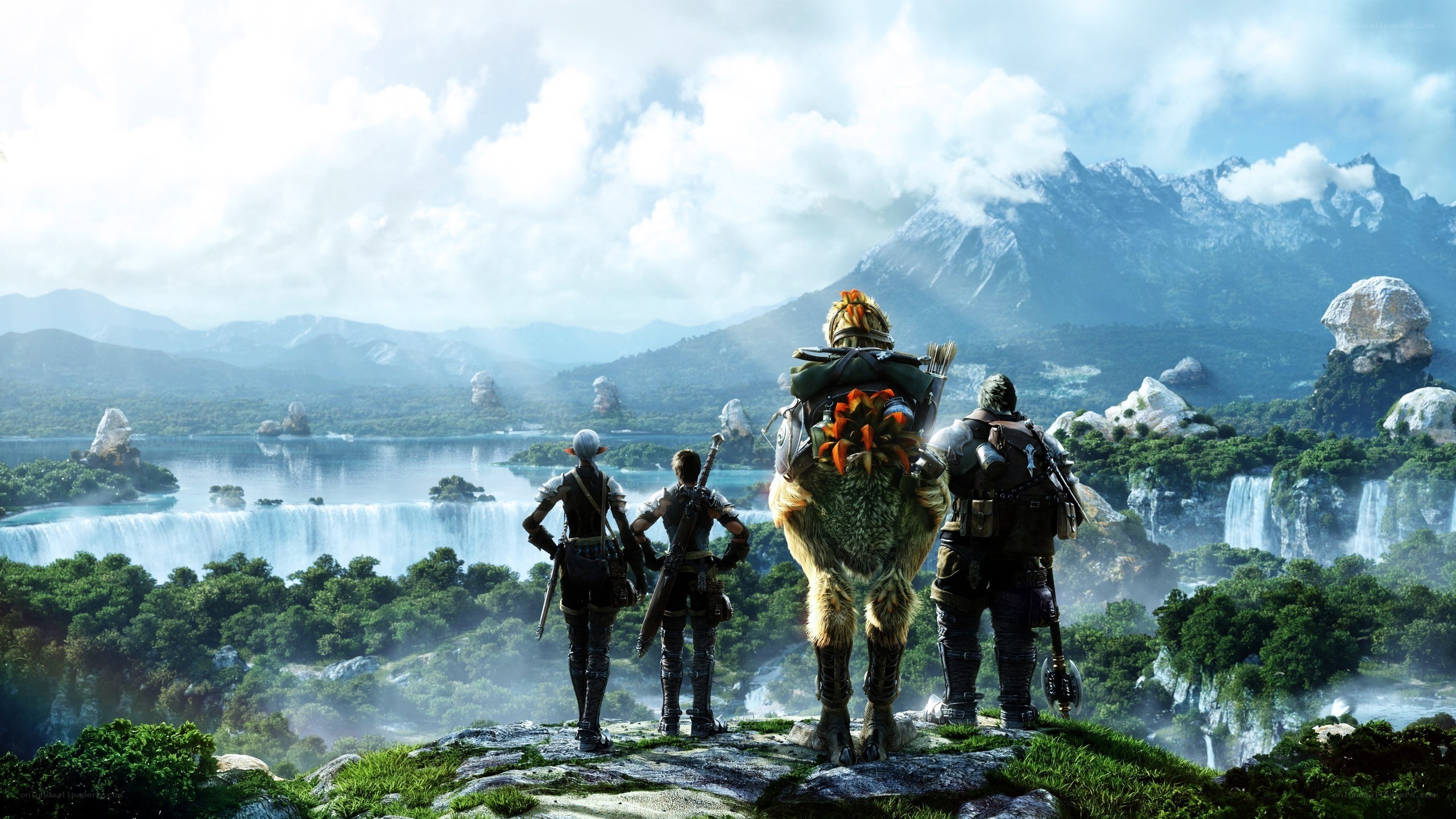 adventurers overlook a waterfall
