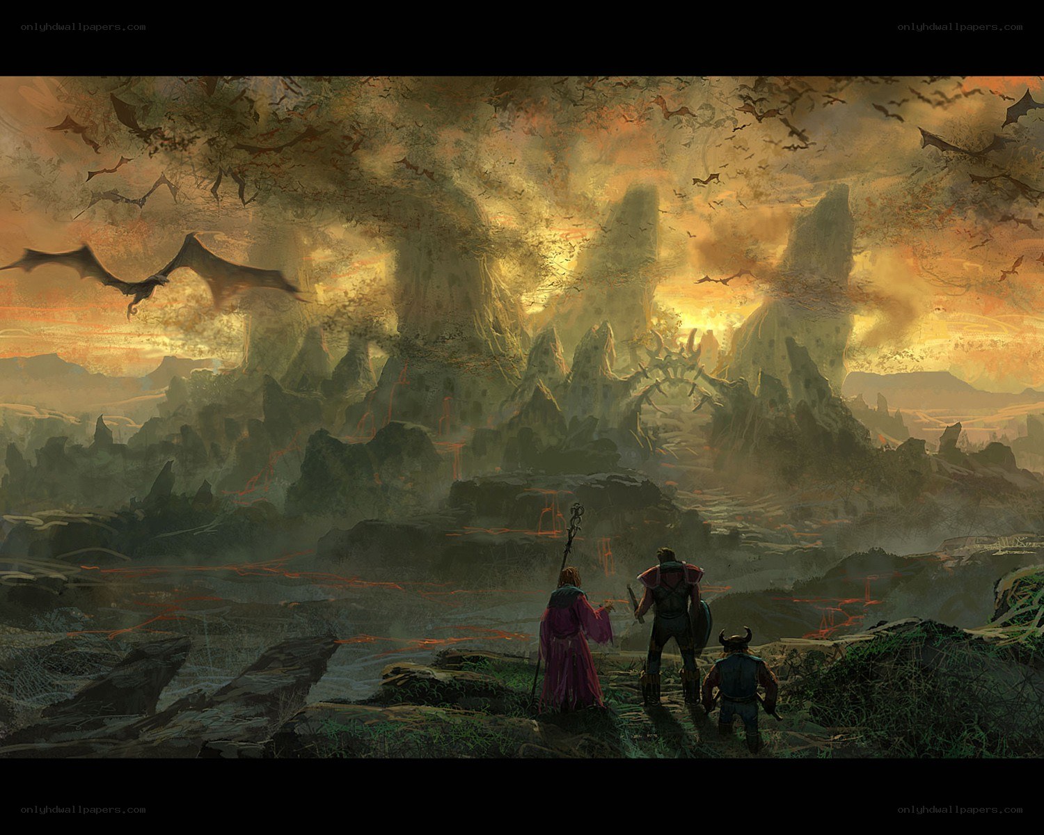 adventurers view a volcanic landscape
