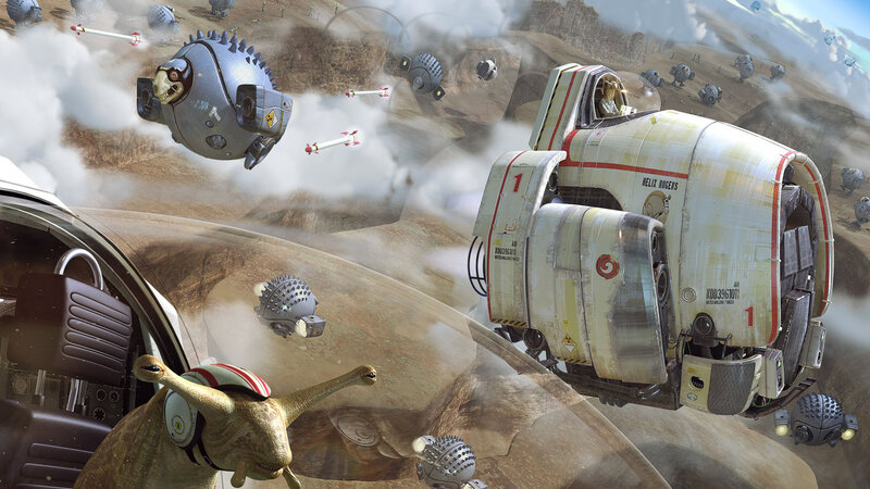 Aerial battle on a desert planet