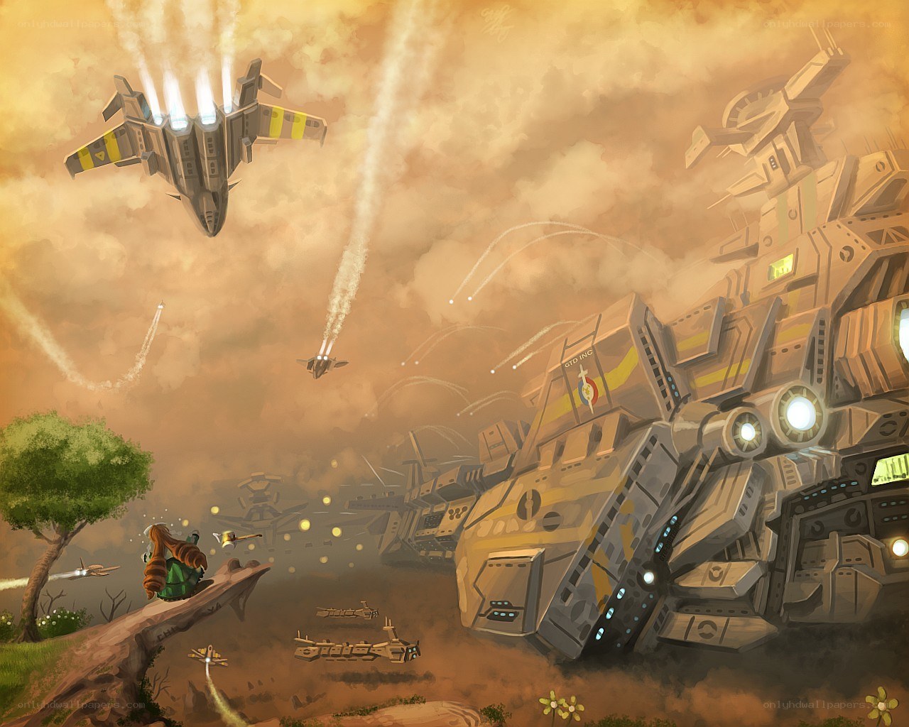 Aerial battle over a crashed ship