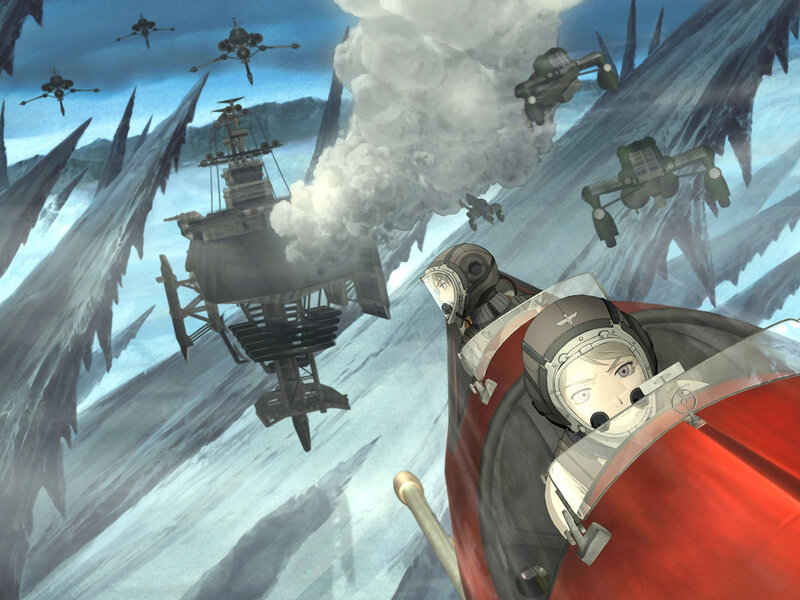 Aerial battle over icy mountains
