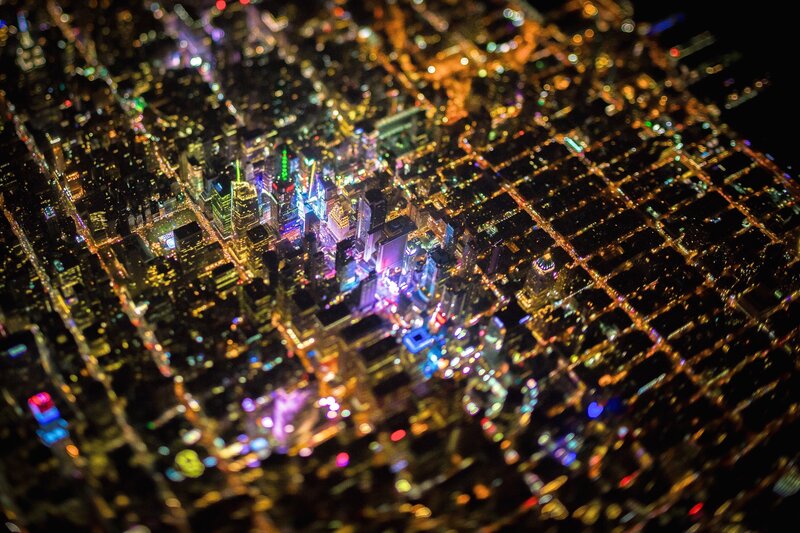 Aerial City Lights at Night — Black