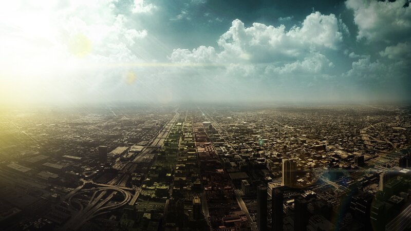 Aerial City View — Blue, Dramatic