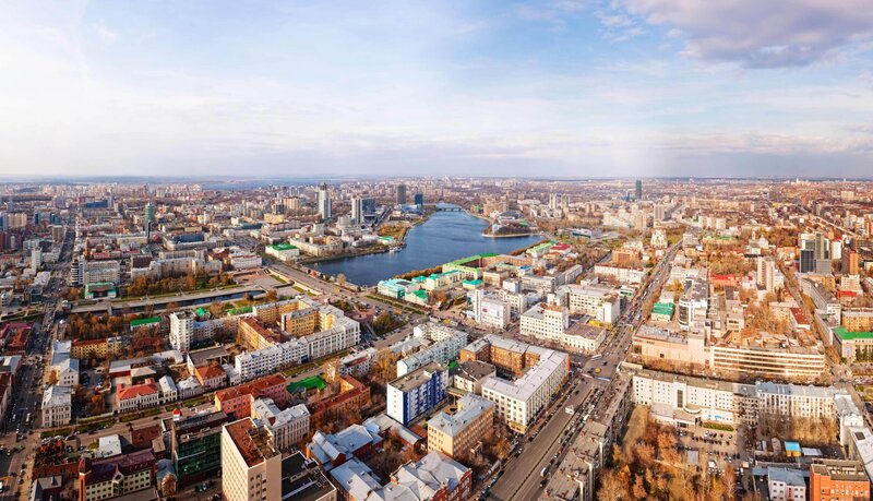 Aerial City View — Blue, Serene, Autumn