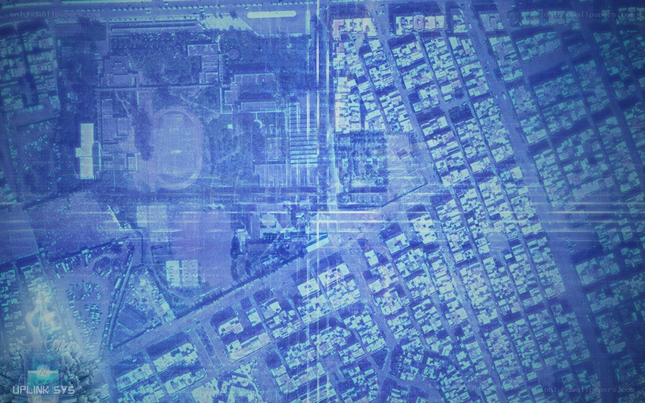 aerial city view with digital overlay