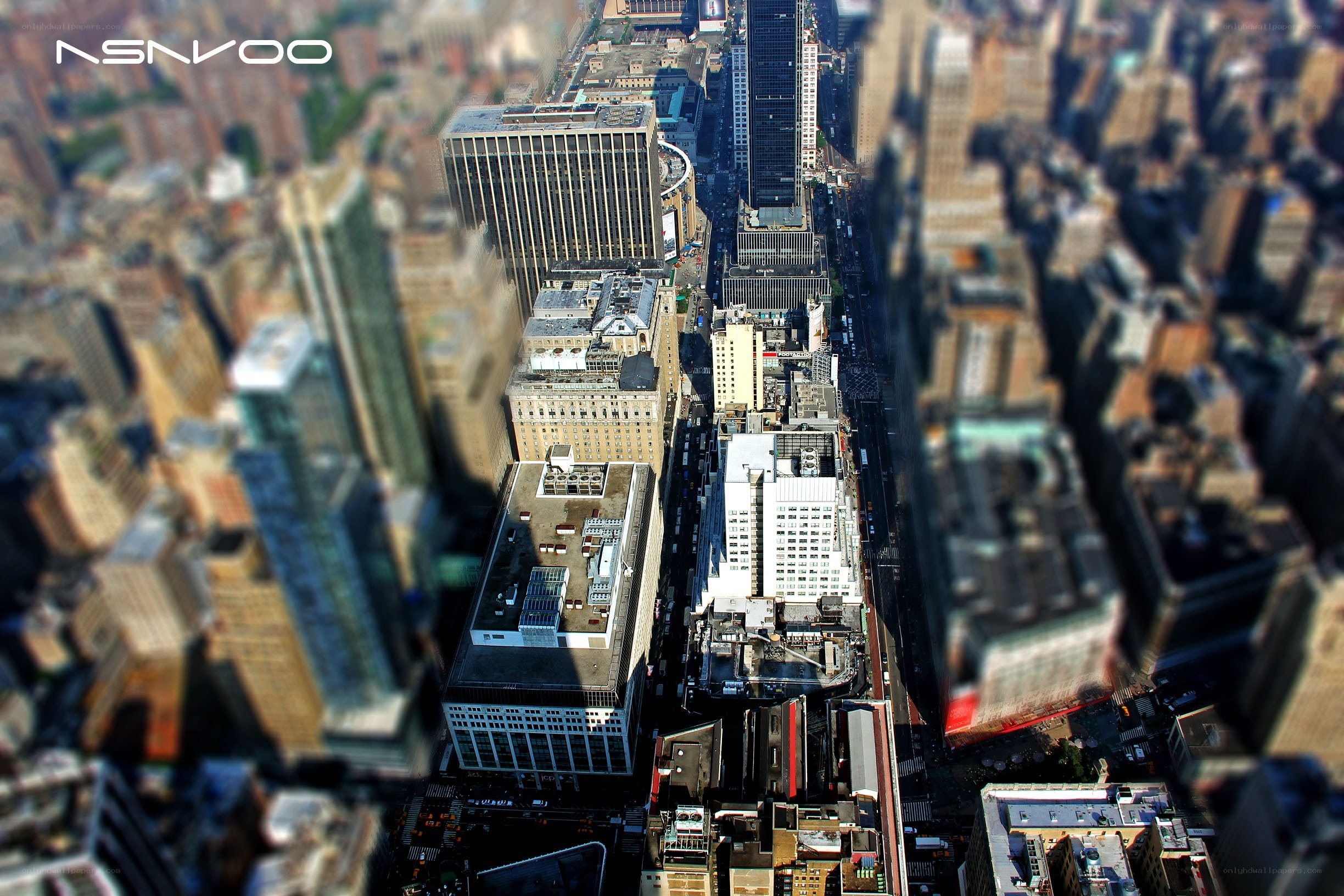 aerial city view with tilt-shift