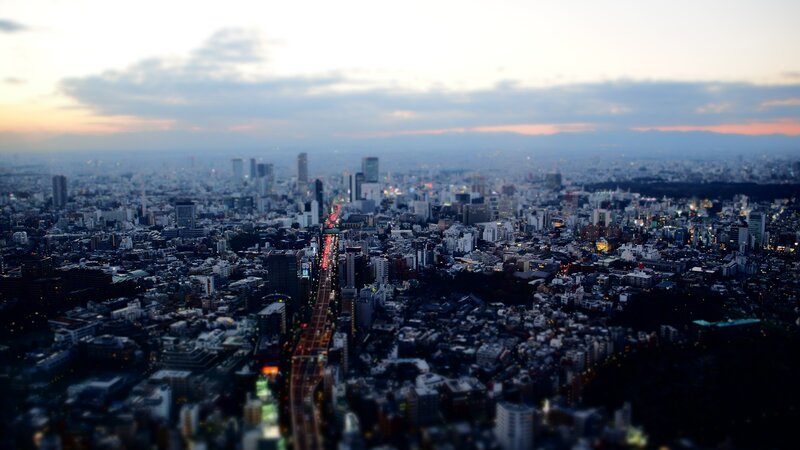 Aerial Cityscape at Dusk — Blue, Calm