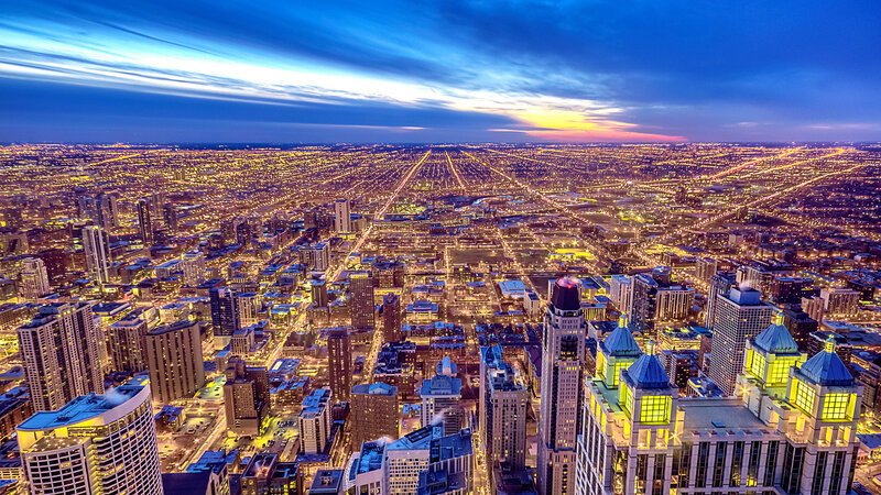Aerial Cityscape at Dusk — Blue, Dramatic