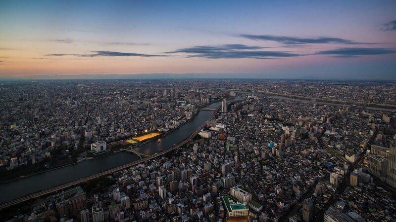 Aerial Cityscape at Dusk — Blue, Serene