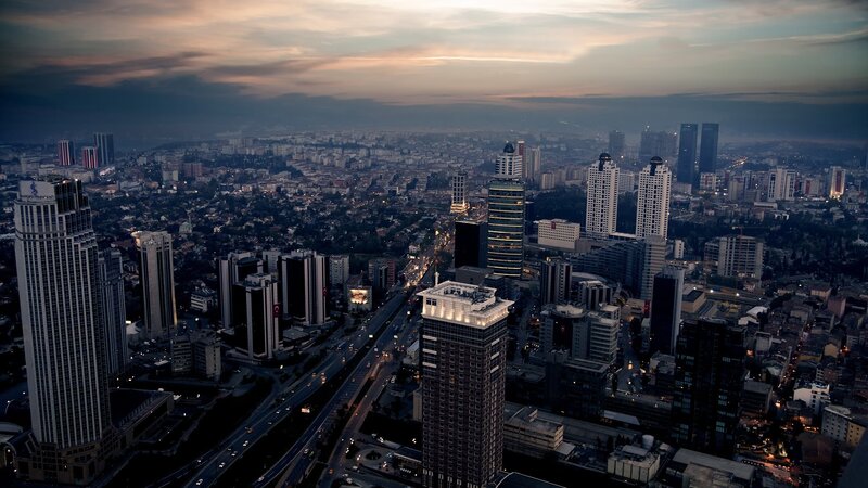 Aerial Cityscape at Dusk — Gray