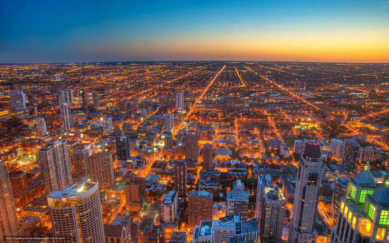 Aerial Cityscape at Dusk — Orange, Dramatic, Sunset, Photograph
