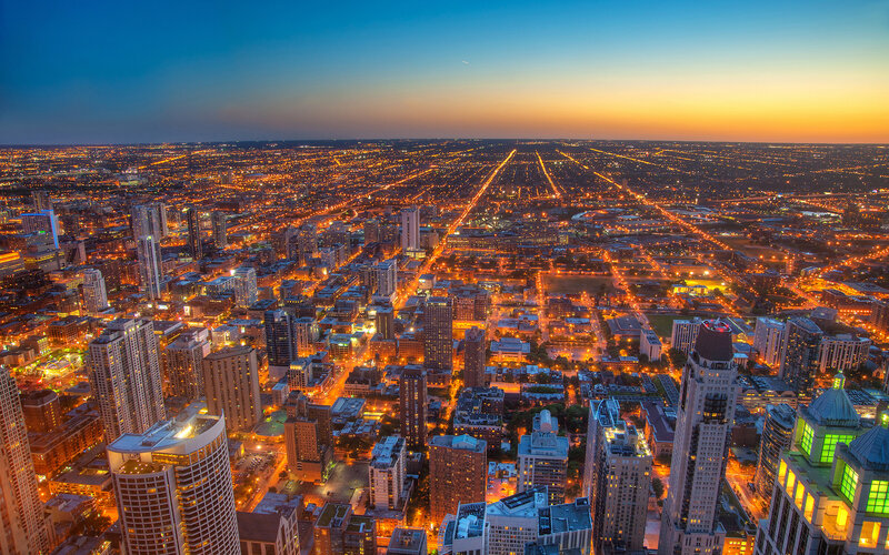 Aerial Cityscape at Dusk — Orange, Dramatic