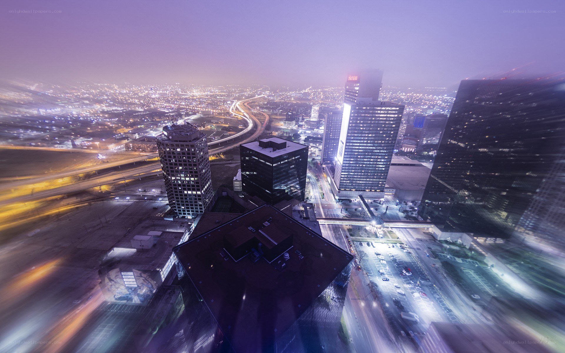 Aerial cityscape at night