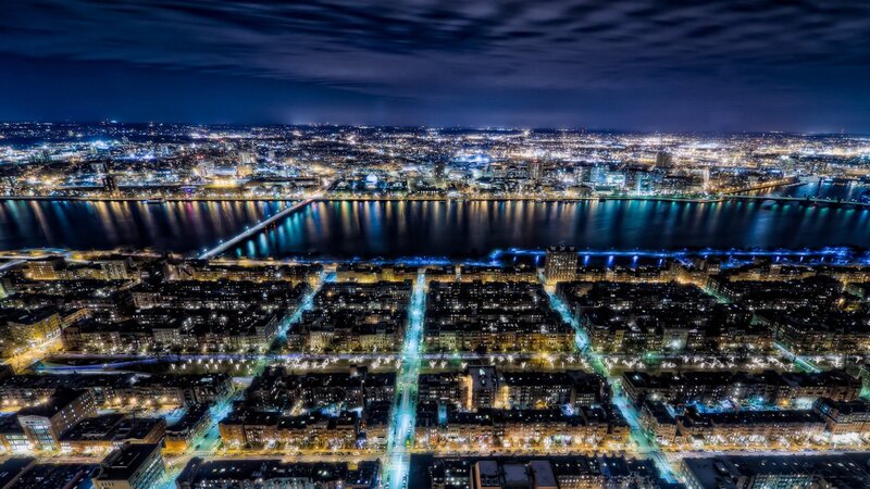 Aerial Cityscape at Night — Blue, Dramatic