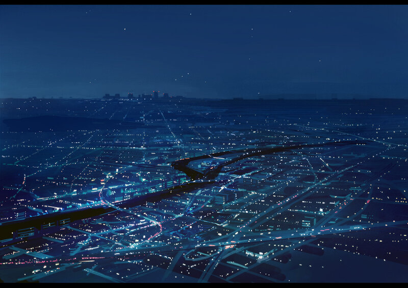 Aerial Cityscape at Night — Blue, Serene