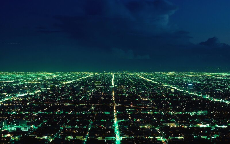 Aerial Cityscape at Night — Green, Dark