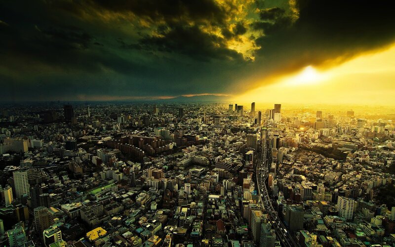 Aerial Cityscape at Sunset — Yellow