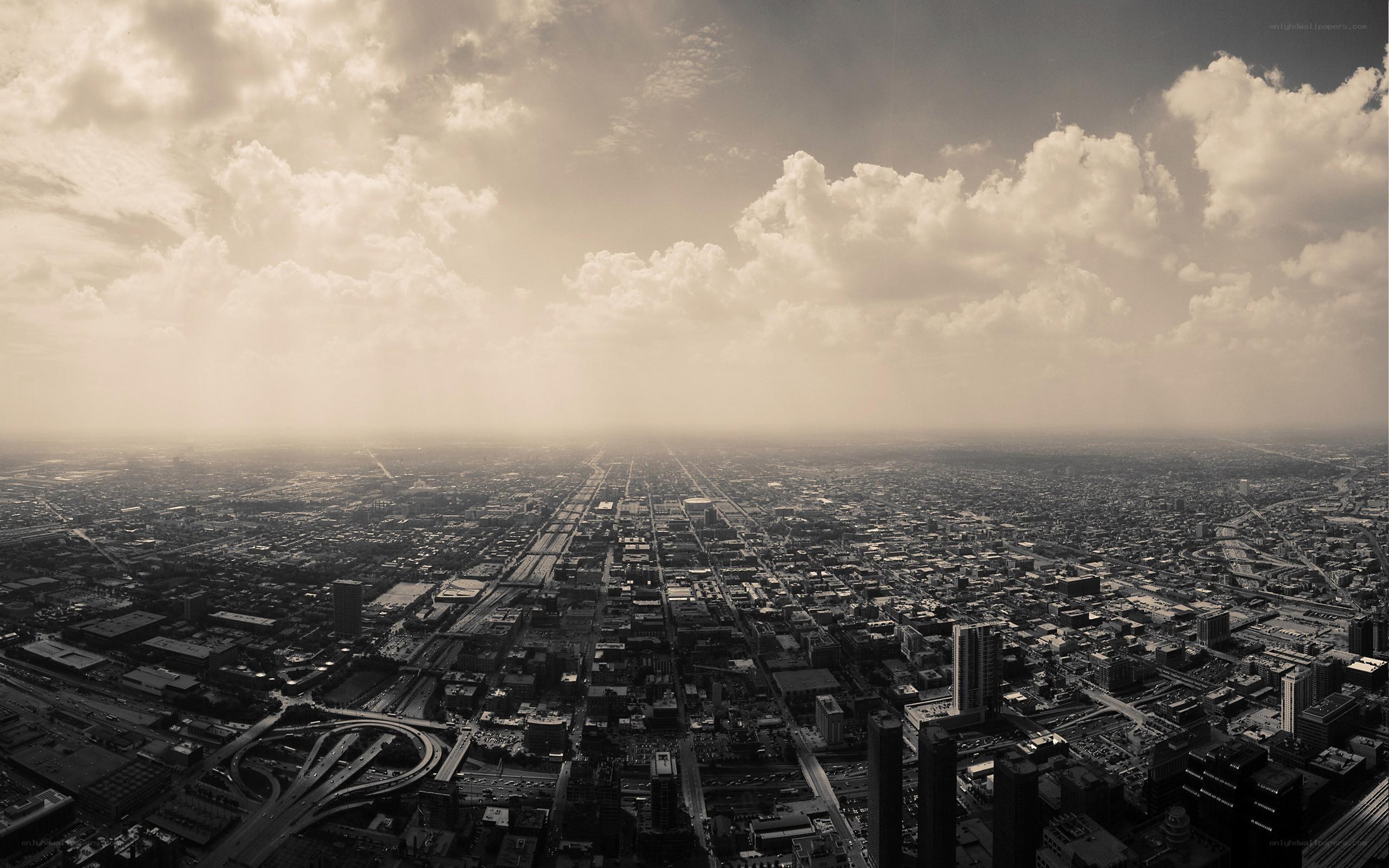 aerial cityscape under cloudy sky