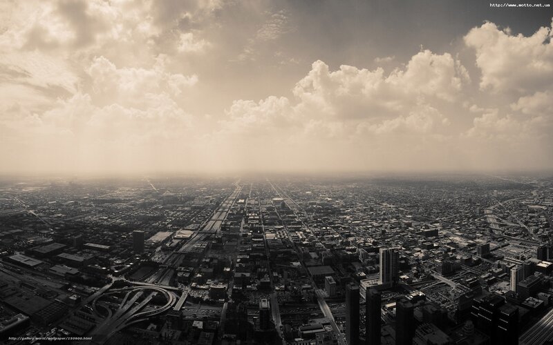 Aerial Cityscape View — Sepia, Dramatic, Afternoon, Photograph, City
