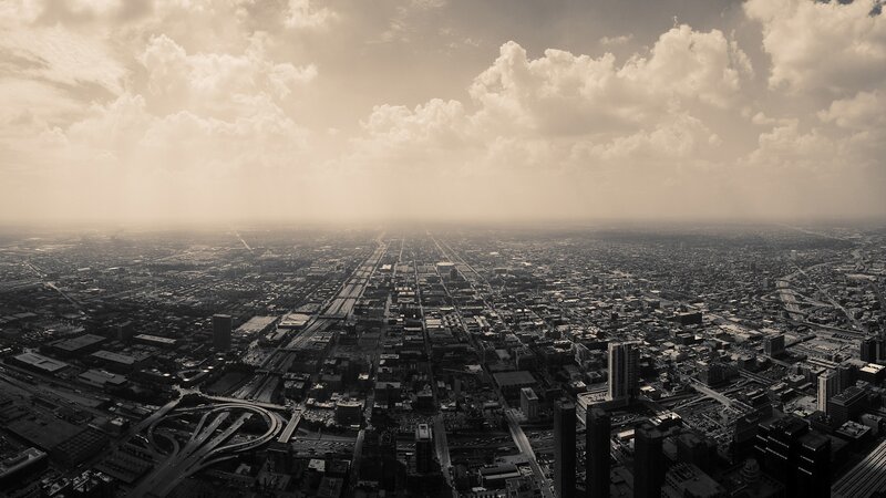 Aerial Cityscape View — Sepia, Dramatic, Afternoon, Photograph