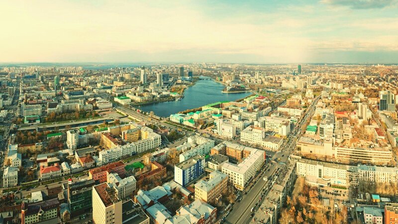 Aerial Cityscape with River — Blue