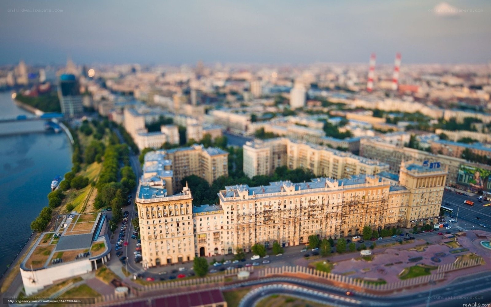 aerial cityscape with river