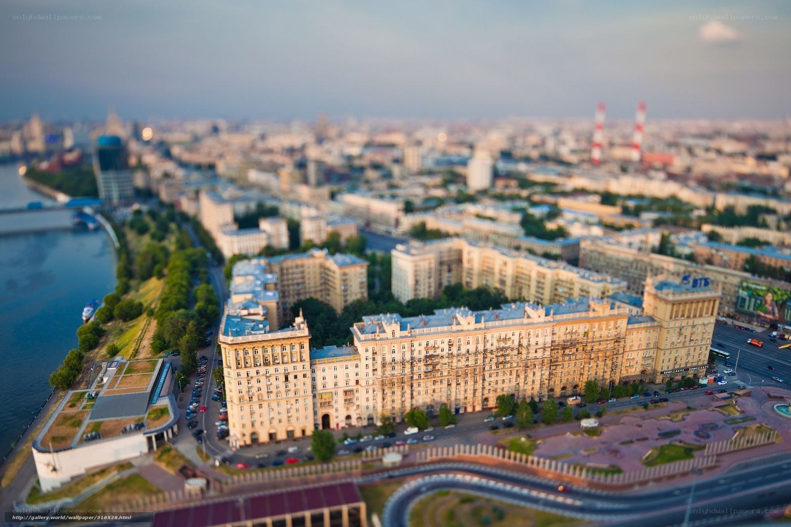 Aerial cityscape with tilt-shift effect