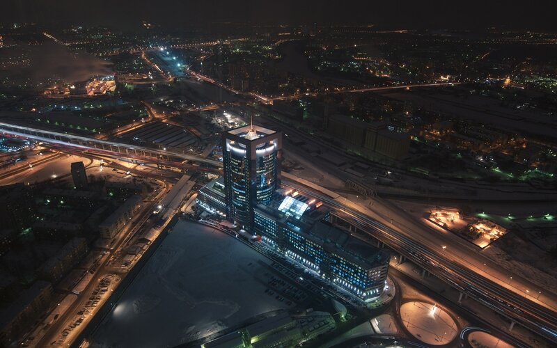Aerial night view of a city
