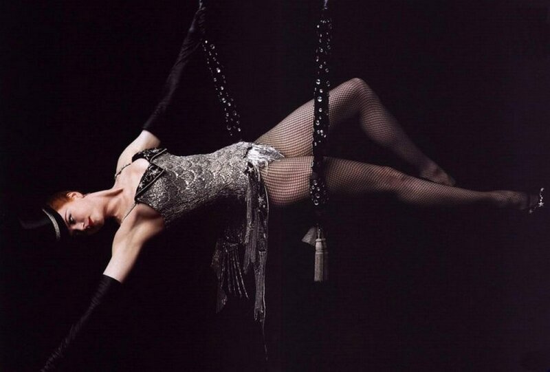 aerial performer in a sparkly costume