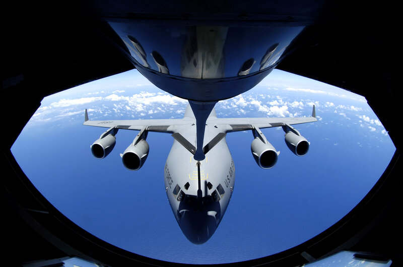 Aerial refueling view from cockpit