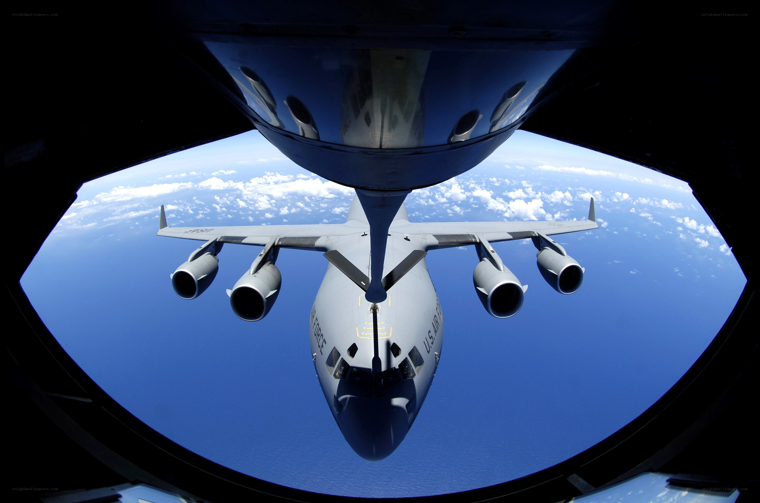 Aerial refueling view from cockpit