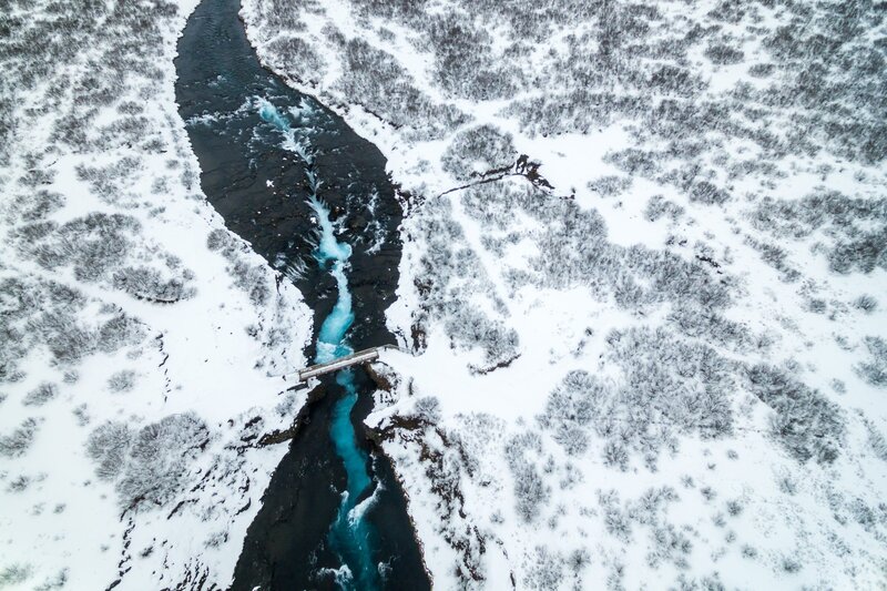 Aerial River in Snow