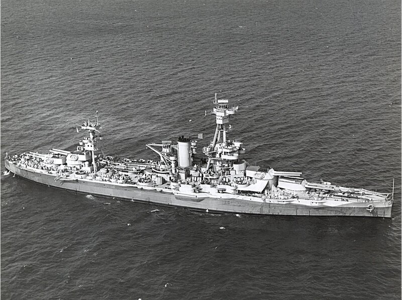 Aerial view of a battleship