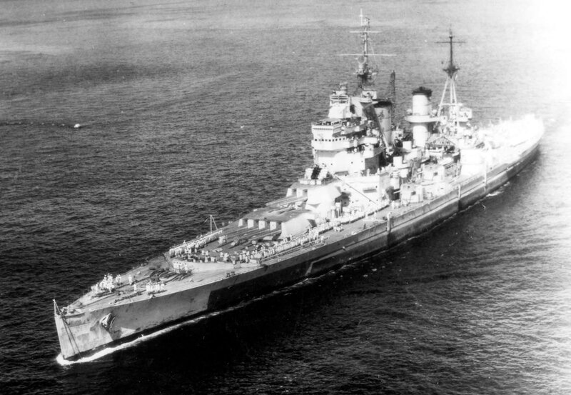 Aerial view of a battleship