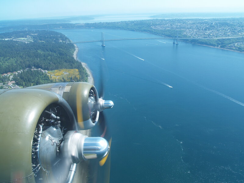 Aerial view of a bridge and coastline
