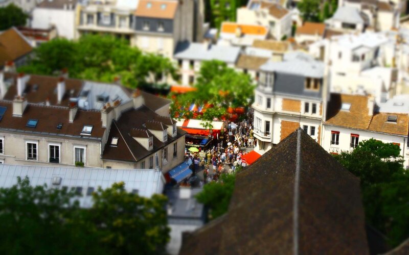 Aerial view of a bustling market