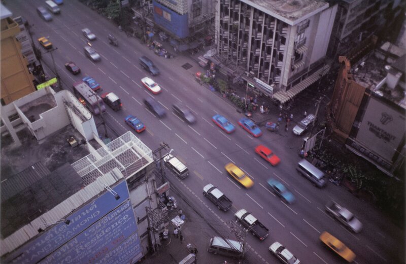 Aerial view of a busy city street