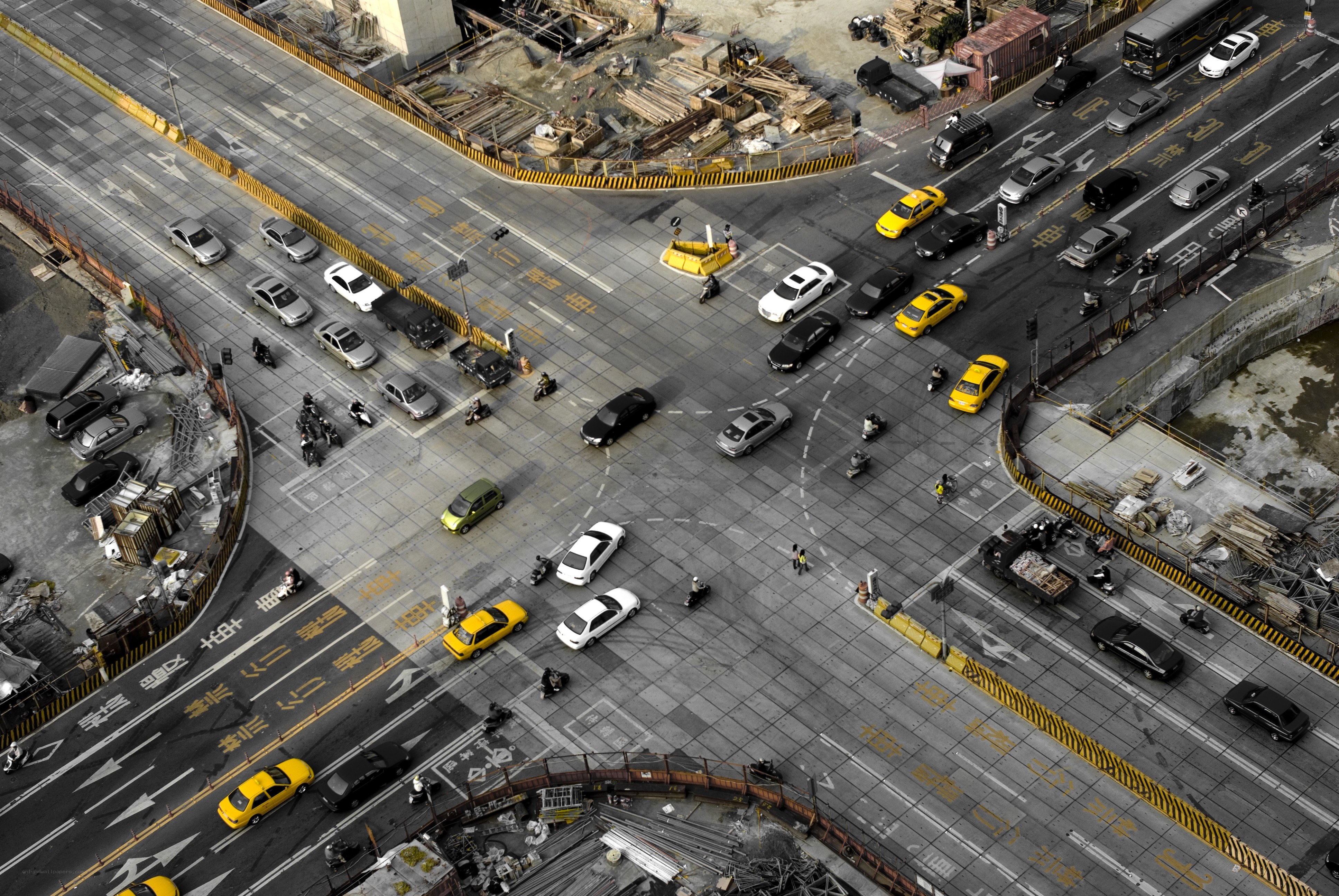 Aerial view of a busy intersection