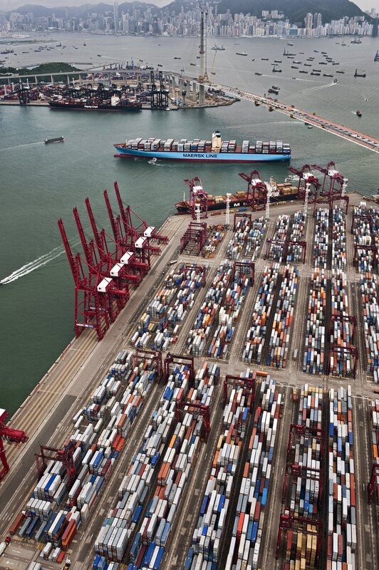 Aerial view of a busy port