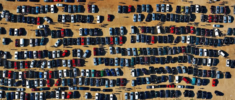 Aerial view of a car lot