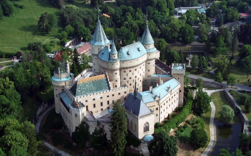 aerial view of a castle