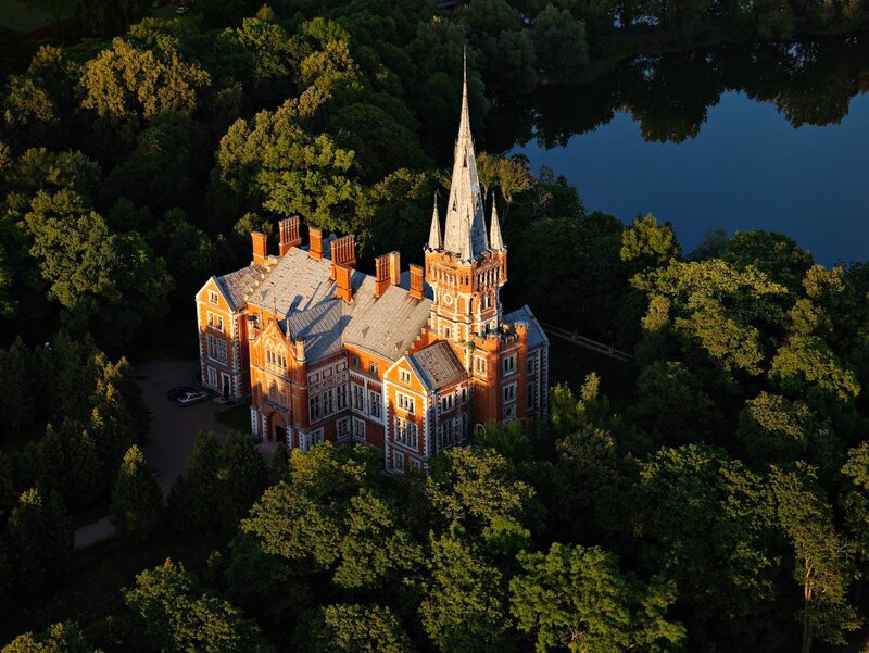 Aerial view of a castle