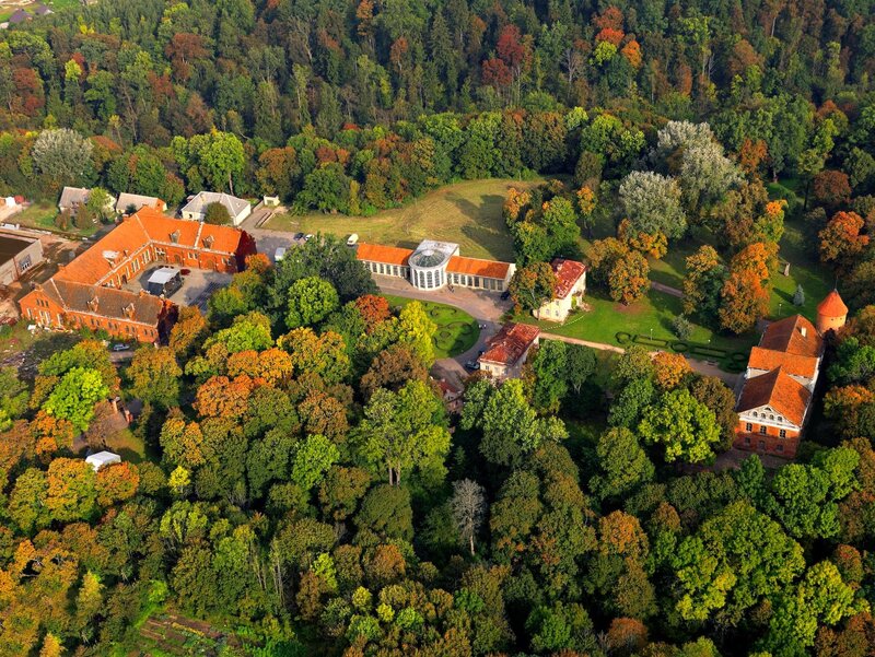 Aerial View of a Castle — Green, Serene, Autumn, Photograph, Forest