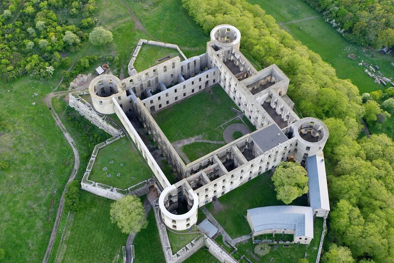 aerial view of a castle ruin