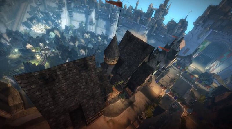 Aerial View of a Castle Town