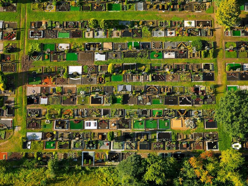 Aerial view of a cemetery