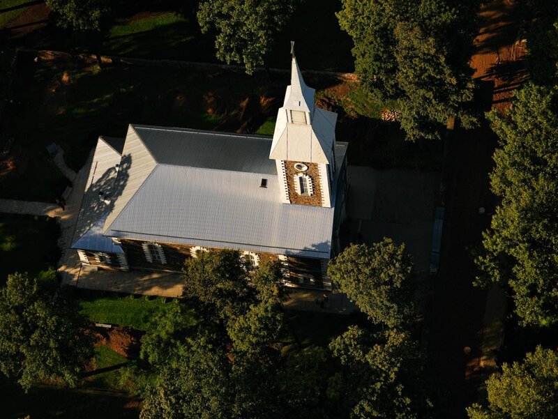 Aerial View of a Church — Green, Serene, Afternoon