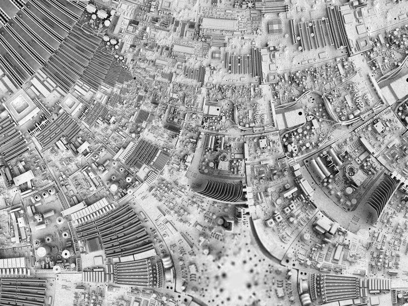 Aerial view of a circuit board